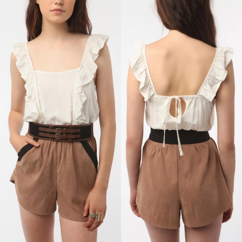 NWOT Coincidence & Chance Ruffle Suede Romper